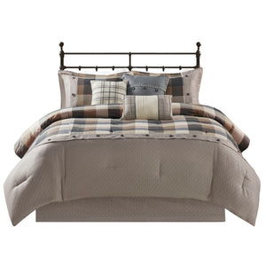 Neutral Herringbone Comforter Set with 15" Drop Bed Skirt - California King