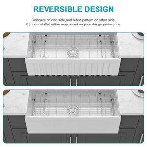 Porcelain Ceramic Farmhouse Sink Workstation With Reversible Apron Design - Single Bowl