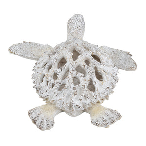 13.2x12.2x3.9' Decorative Polyresin Turtle Statue with White Coral Reef Design