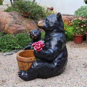 Outdoor Garden Sculpture Bear Flower Pot Planter