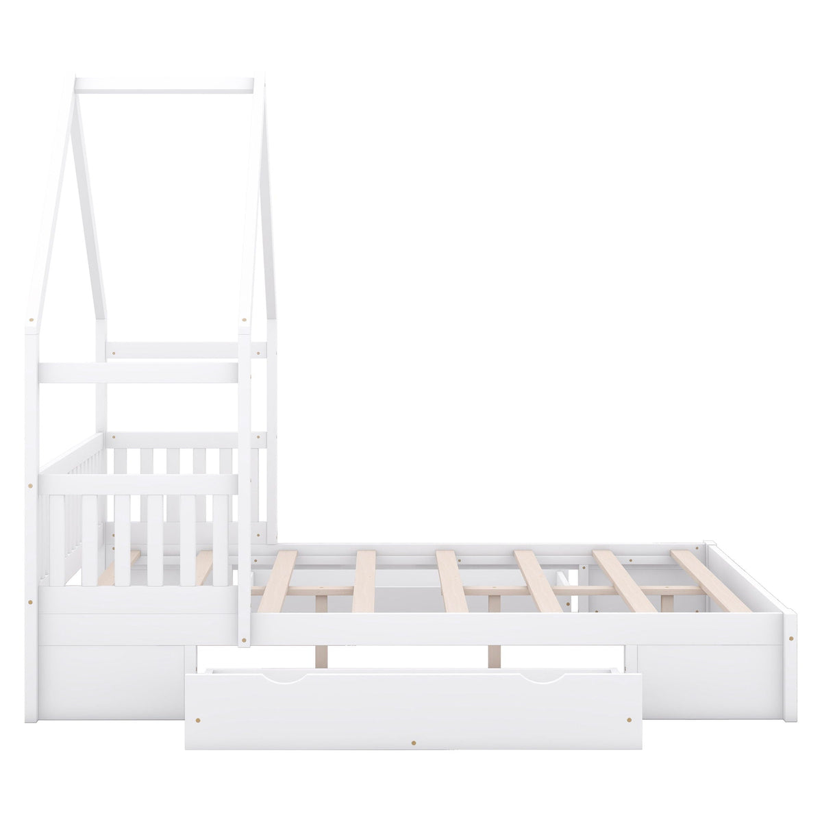 Queen Storage Platform Bed with Guardrail and 2 Drawers - White or Light Brown