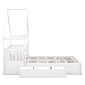 Queen Storage Platform Bed with Guardrail and 2 Drawers - White or Light Brown