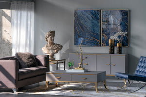 The Oceanus Elegance™ — Marbled Blue & Gold Panel Wall Art