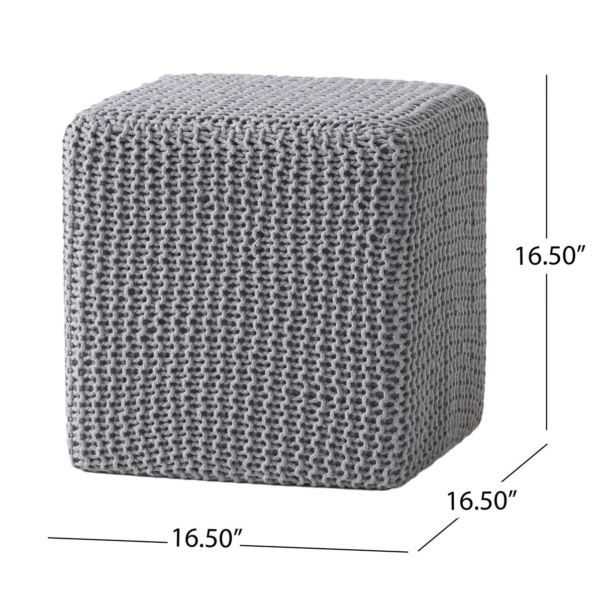 Chabani Indoor Modern Knitted Fabric Cube Pouf Ottoman - Light Gray