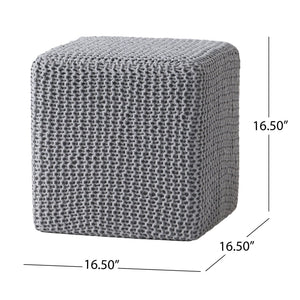 Chabani Indoor Modern Knitted Fabric Cube Pouf Ottoman - Light Gray