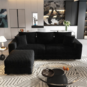Deep Seat Convertible Sofa With Soft Pillows And Ottomans