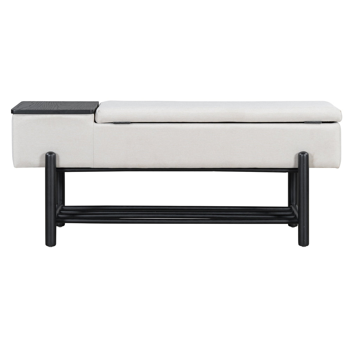 TREXM Farmhouse Upholstered Storage Bench with Hidden Compartment