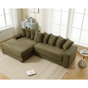 Oversized Two-Piece Corduroy Sofa with Left Chaise Daybed
