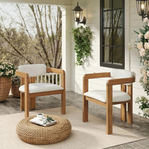 Set of 2 Outdoor Acacia Wood Dining Chairs with Cushions