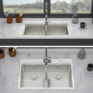 Topmount, Drop In Double Bowl Kitchen Sink