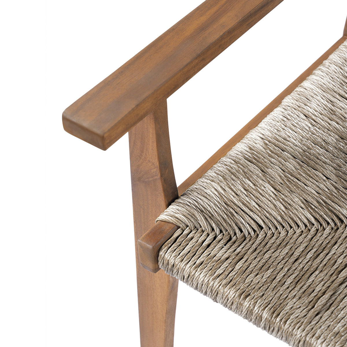 Durable Outdoor Dining Chair with Acacia Wood Frame, Handwoven Wicker Seat, Brown Finish, Patio Garden Furniture, (Compatible with Matching Table) Set of 2