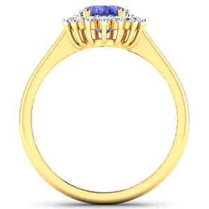 1.92 Carat Genuine Tanzanite and White Diamond 14K Yellow Gold Ring