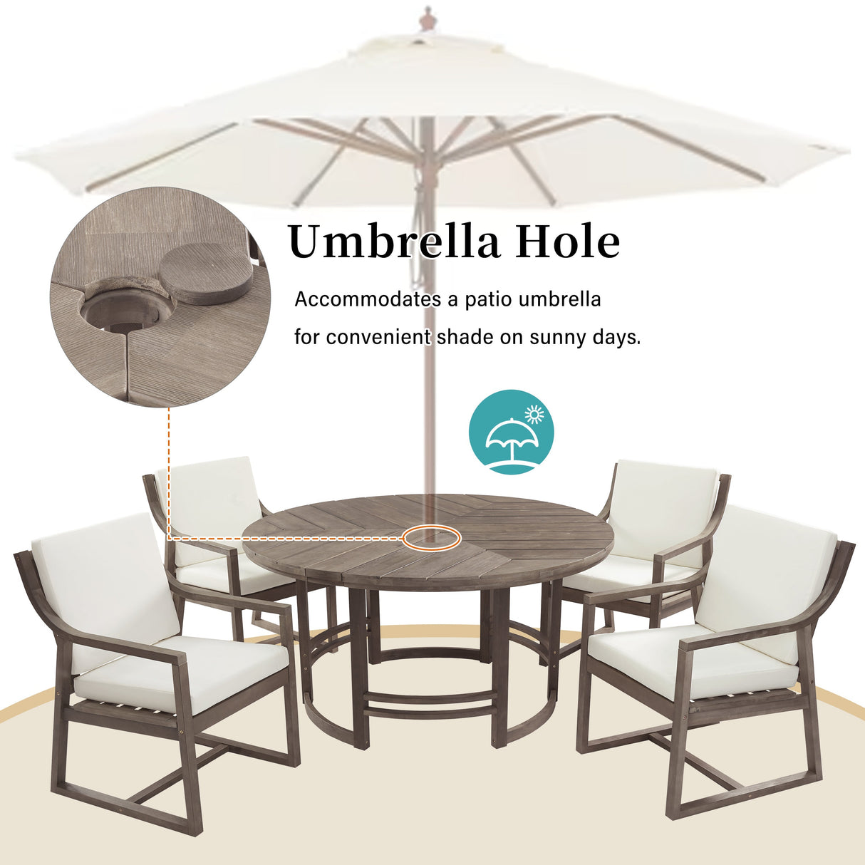 Outdoor Dining Set 5-Piece Patio Table and Chairs Set with Umbrella Hole