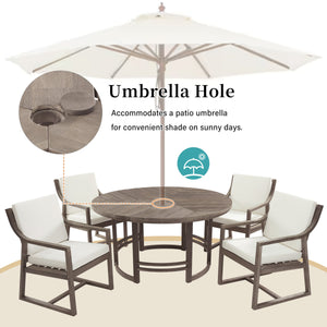 Outdoor Dining Set 5-Piece Patio Table and Chairs Set with Umbrella Hole