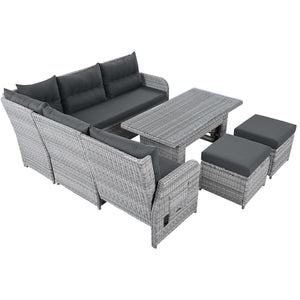 Outdoor Furniture Set Patio Rattan Furniture with Adjustable Table, Recliners, Side Tables, Ottomans