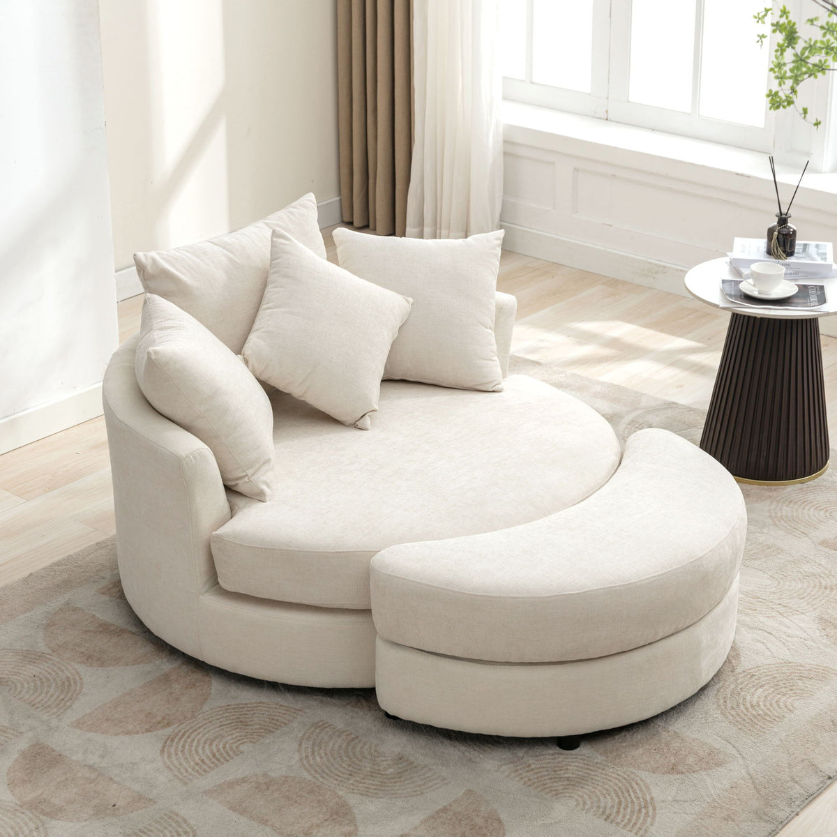 360° Swivel Accent Barrel Chair With Storage Ottoman & 4 Pillows, Modern Leisure Chair Round Accent For Living Room