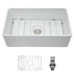 Farmhouse Ceramic Apron Front Single Bowl Kitchen Sink with Durable Design - White or Black