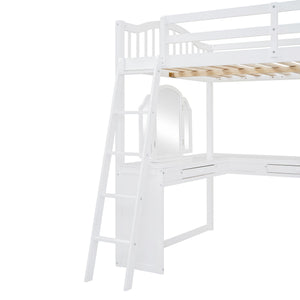 Loft Bed With Drawers, Cabinet, Shelves With Desk
