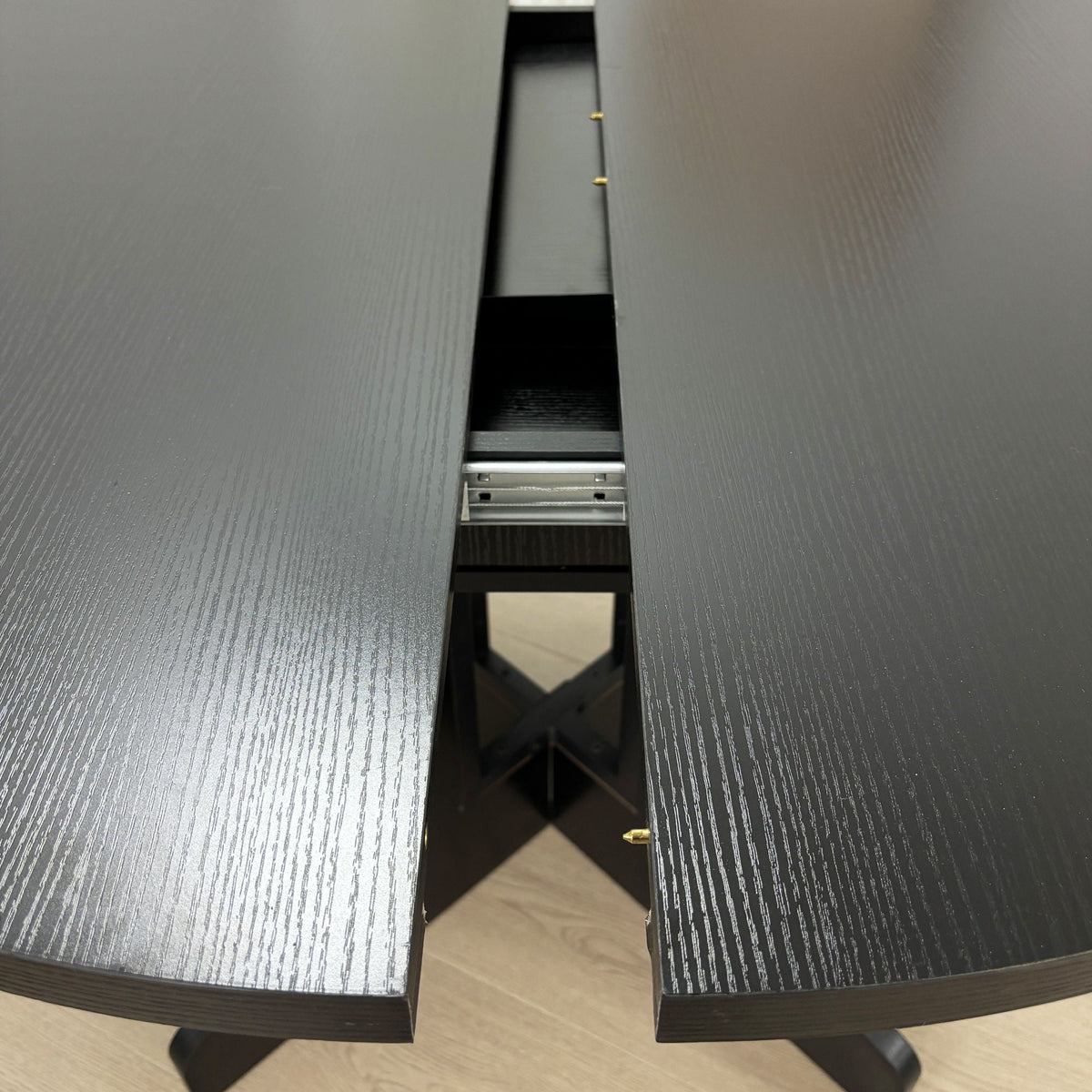 Dining Table For Farmhouse Kitchen Expandable Oval Table Top With Removable Leaf Trestle X Shaped Base - Black
