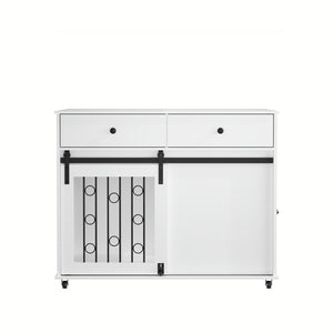 Dog Crate Furniture With Double Drawers And Sliding Barn Door, Pet Kennel For Small To Medium Dogs - White