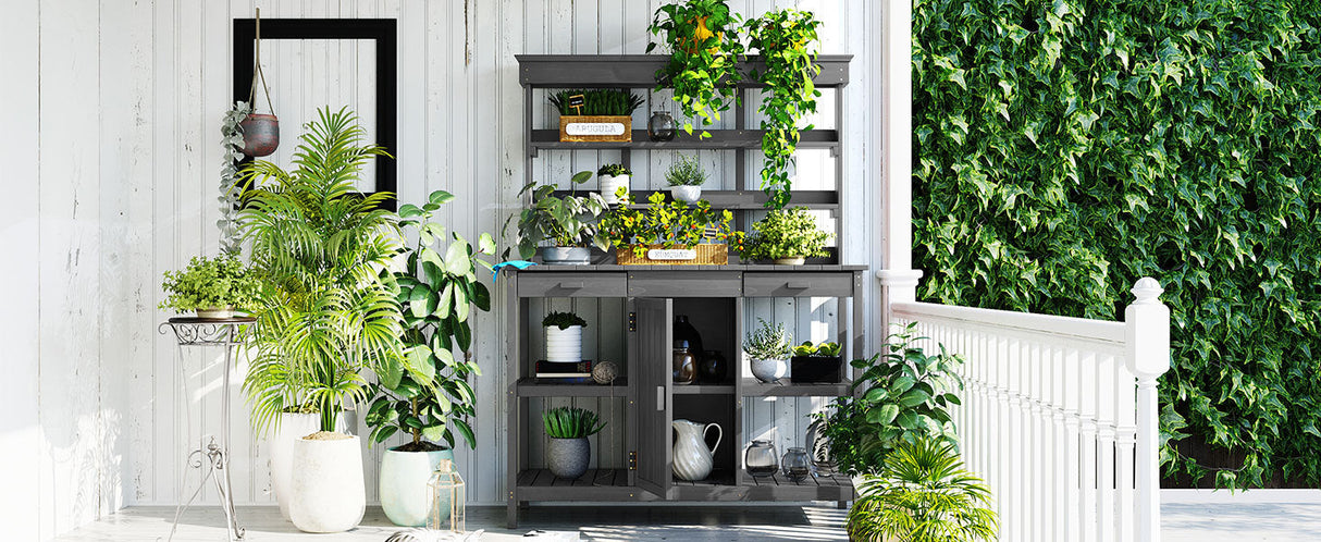 TOPMAX 66'' Large Outdoor Farmhouse Wooden Potting Bench Table