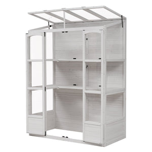 TOPMAX 78-inch Wooden Walk-in Greenhouse with 4 Skylights and Folding Shelves