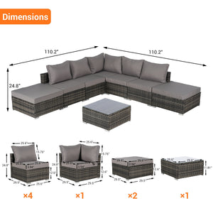 8 Pieces Outdoor Patio Sectional Sofa Couch,Wicker Furniture Conversation Sets with Washable Cushions & Glass Coffee Table for Garden, Poolside, Backyard