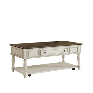 Farmhouse Coffee Table with One Drawer in Grey and White