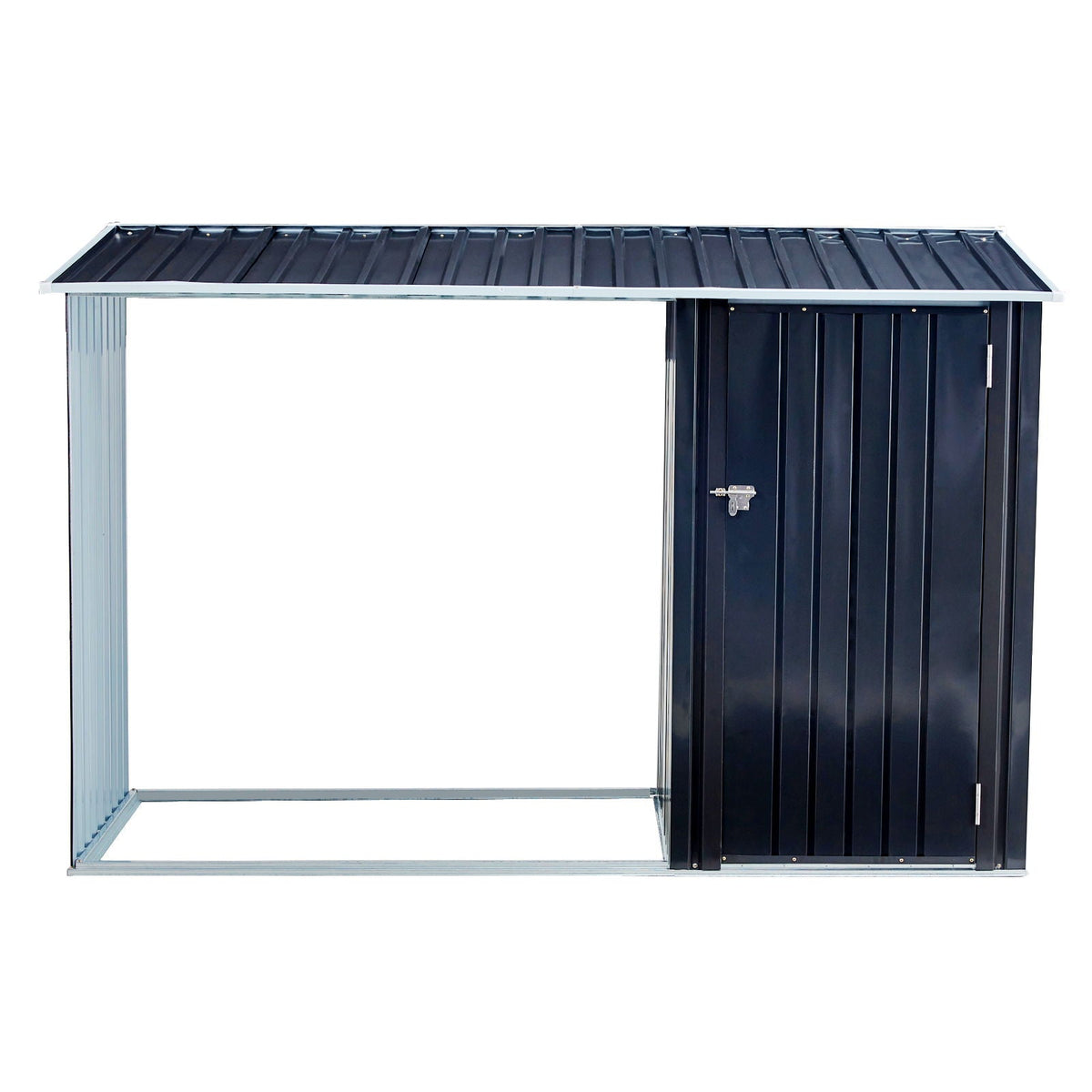 Anthracite Galvanized Steel Firewood Storage Shed with Log Holder - Black