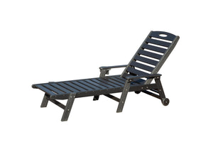 Patio Lounge Chair Outdoor, HDPE Outdoor Chaise Lounge with Reclining Backrest, Pool Lounger Chair for Outside, Poolside, Sunbathing Tanning, Black