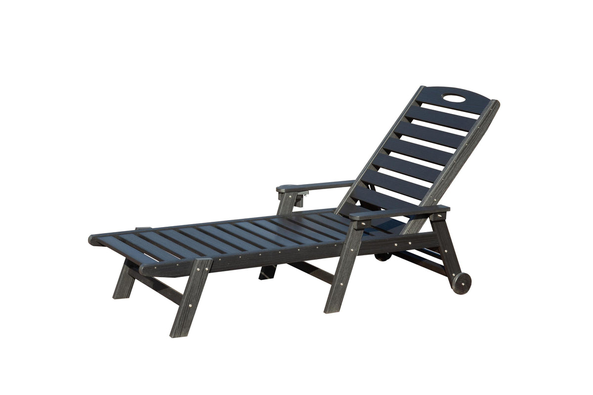 Patio Lounge Chair Outdoor, HDPE Outdoor Chaise Lounge with Reclining Backrest, Pool Lounger Chair for Outside, Poolside, Sunbathing Tanning, Black
