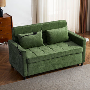 Loveseat Sofa Bed Sleeper With Reversible Backrest, Side Pockets, USB Ports, Phone Holder