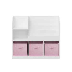 Bookcase and Bookshelf with 3 Collapsible Drawers - Pink or Dark Gray
