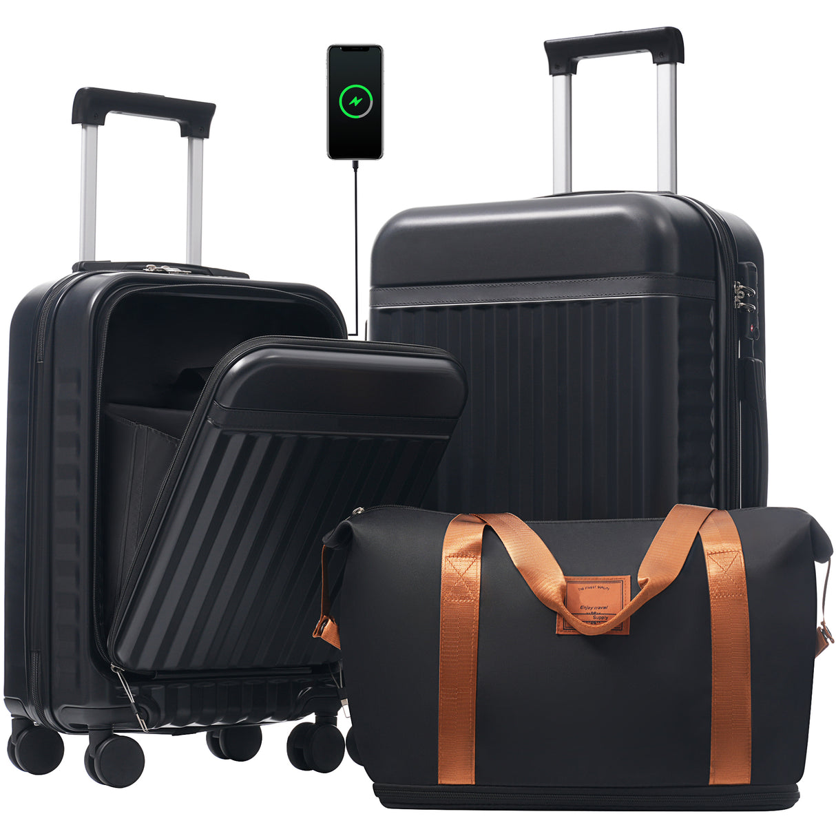 Front Opening Luggage Set 3 Piece with USB Port and TSA Lock