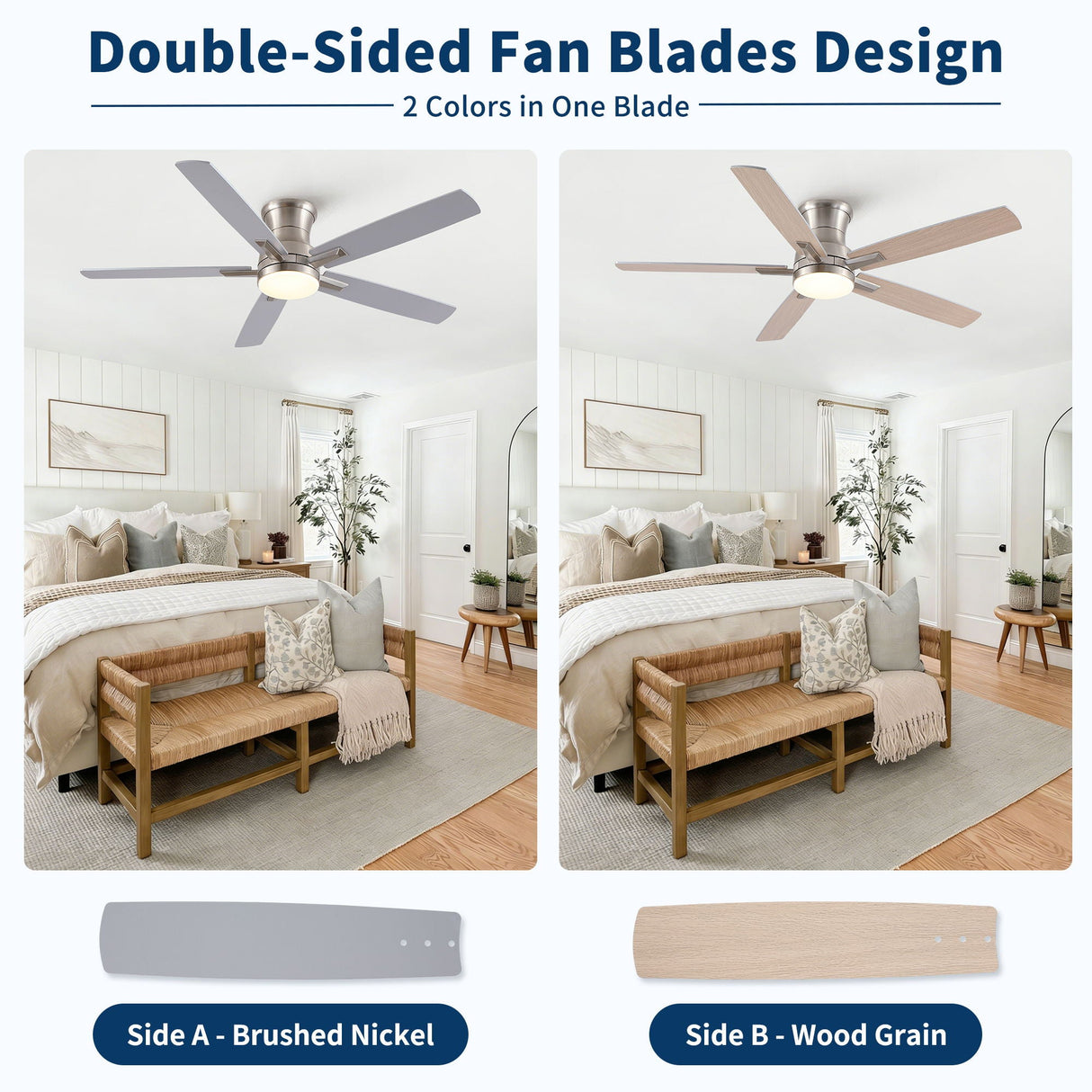 Mordern Flush Mount Ceiling Fan With Light And Remote Control