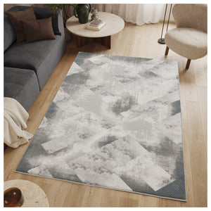 Geometric 3D Effect Area Rug with Durable Polyester - Ivory / Gray