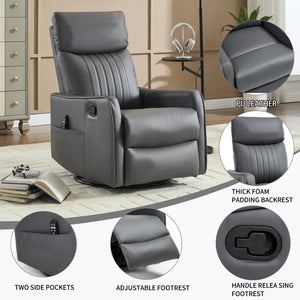 Grey Faux Leather Heat Massage Manual Recliner Chair with Rocker and Swivel