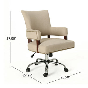 Zealous Upholstered Office Chair with Curved Arms and Nailhead Accents - Wheat