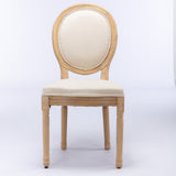 French Style Solid Wood Frame Linen Back Dining Chair Set of 2