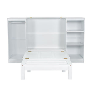 Twin Size Murphy Bed With Bedside Shelves And Wardrobe - White