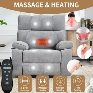Grey Heat Massage Dual Motor Power Lift Recliner with Chenille Upholstery - Grey