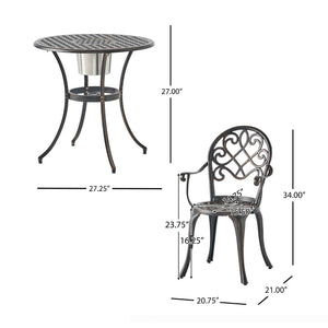 3 Piece Outdoor Aluminium Cast Bistro Set With Ice Bucket - Copper