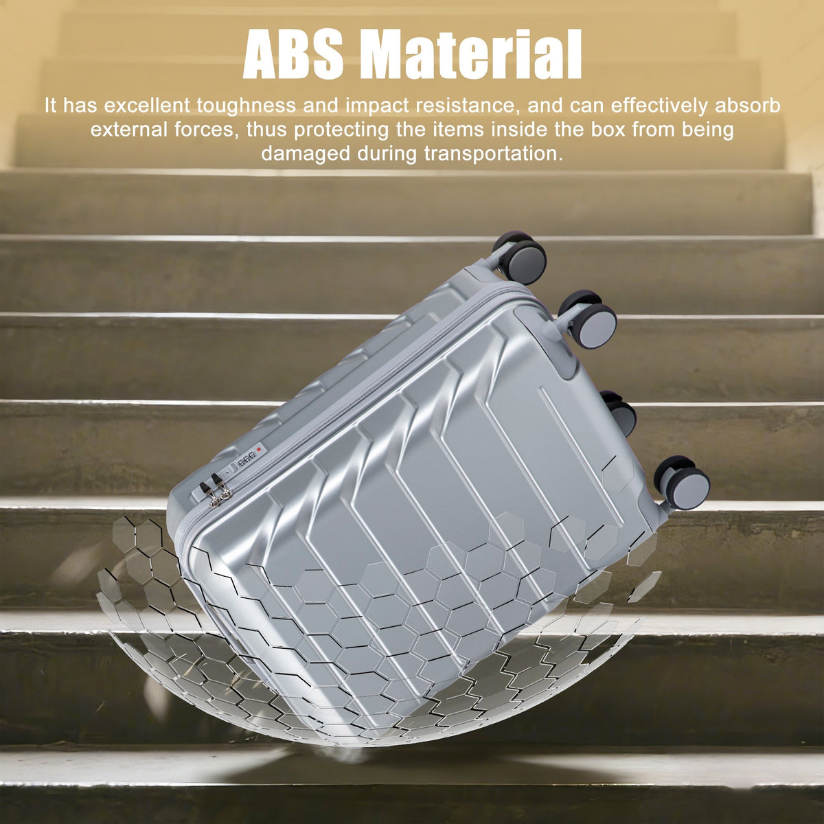 20 Inch ABS Hard Shell Luggage with Spinner Wheels - Silver