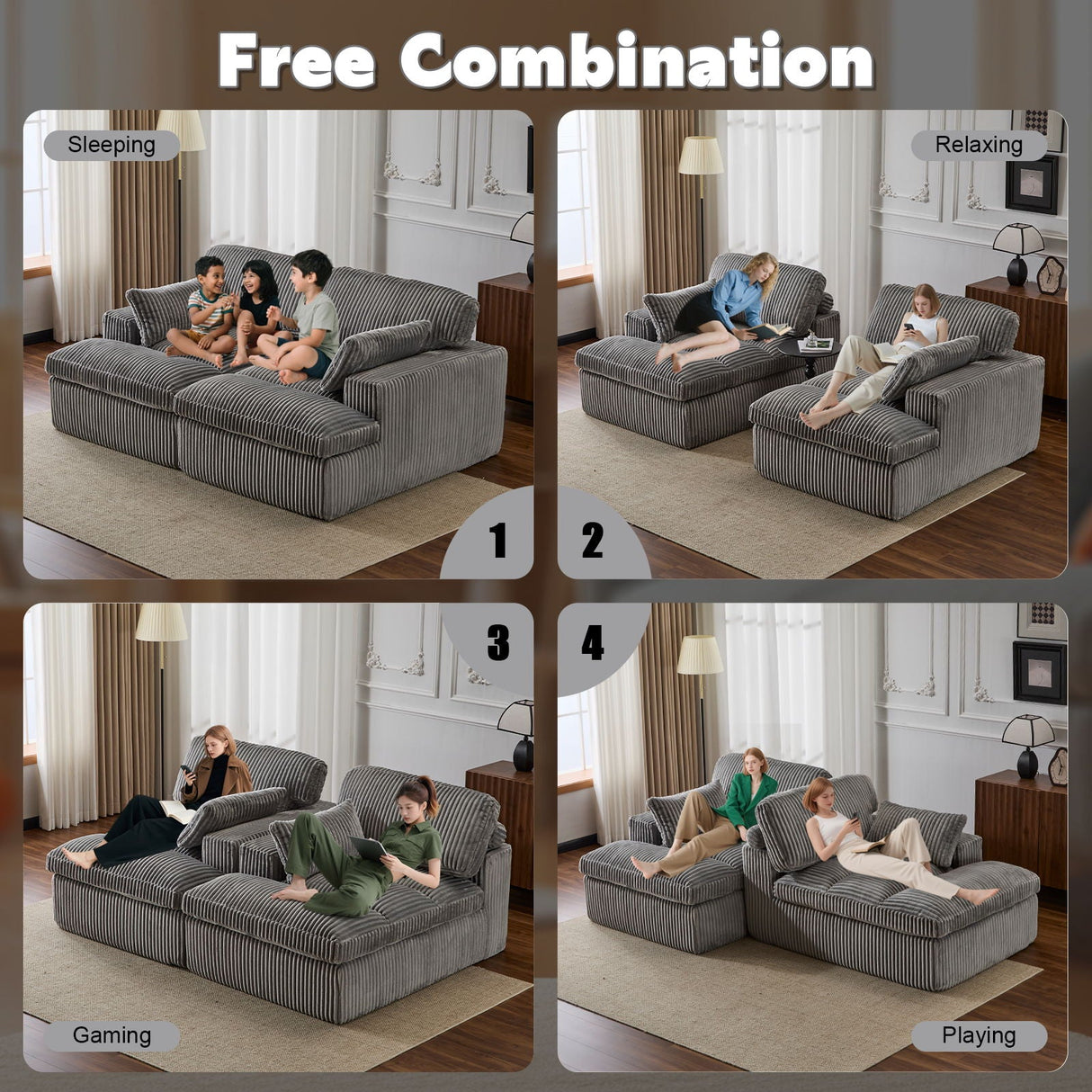 Double Chaise Lounge Chair, Oversized Upholstered Sleeper Cloud Couch