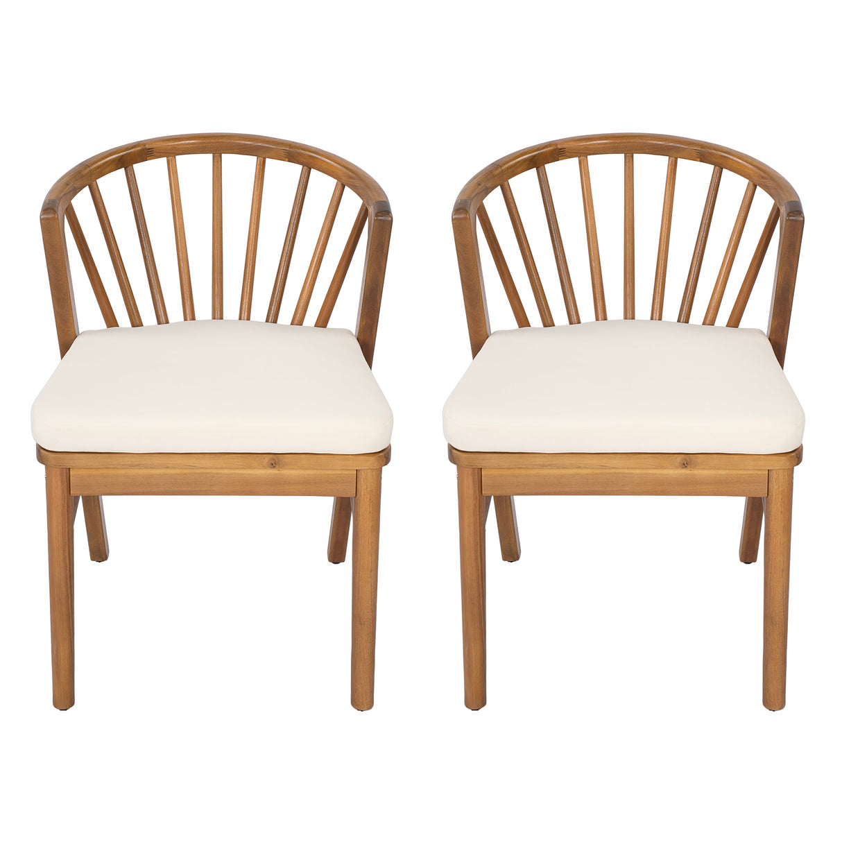 Outdoor Dining Chairs Set of 2, Acacia Wood Patio Chairs with Cushions