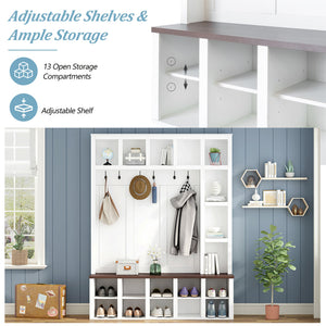 Farmhouse Wooden Hall Tree with 6 Hooks