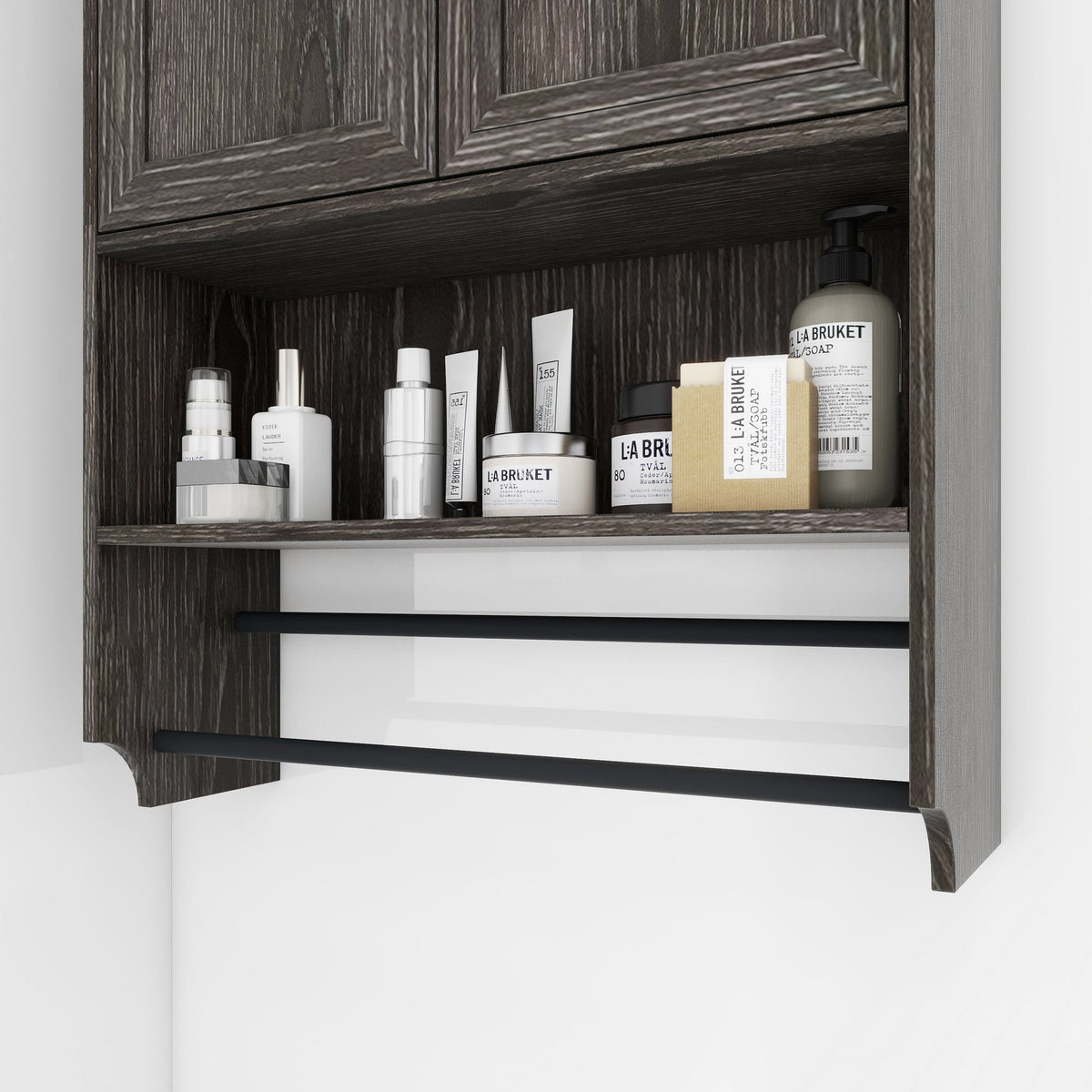 Bathroom Wall Cabinet with Doors, Adjustable Shelf, Towel Bar and Paper Holder