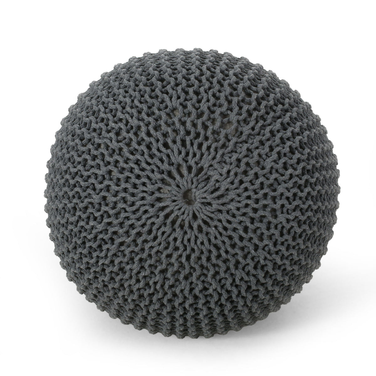 Knitted Cotton Round Pouf Ottoman with Soft Textured Cover - Dark Gray, Yellow, Blue