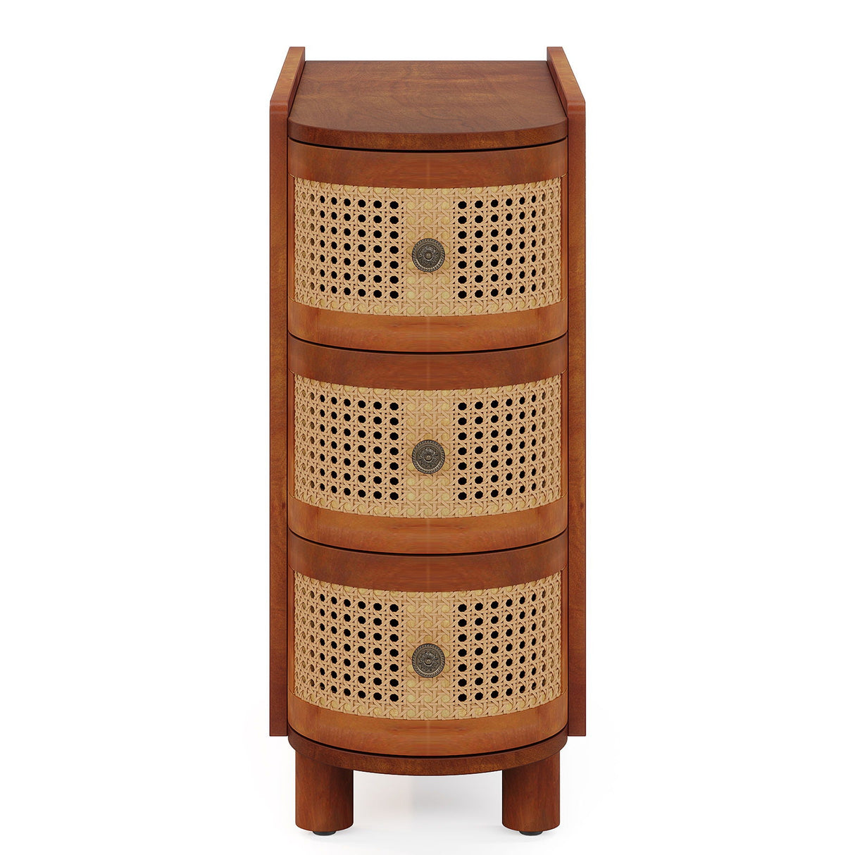 Narrow 3 Drawer End Table, Compact Nightstand For Living Room - Brown Oak