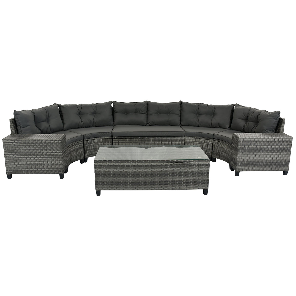 8-piece outdoor wicker round sofa set, half-moon sectional set all weather